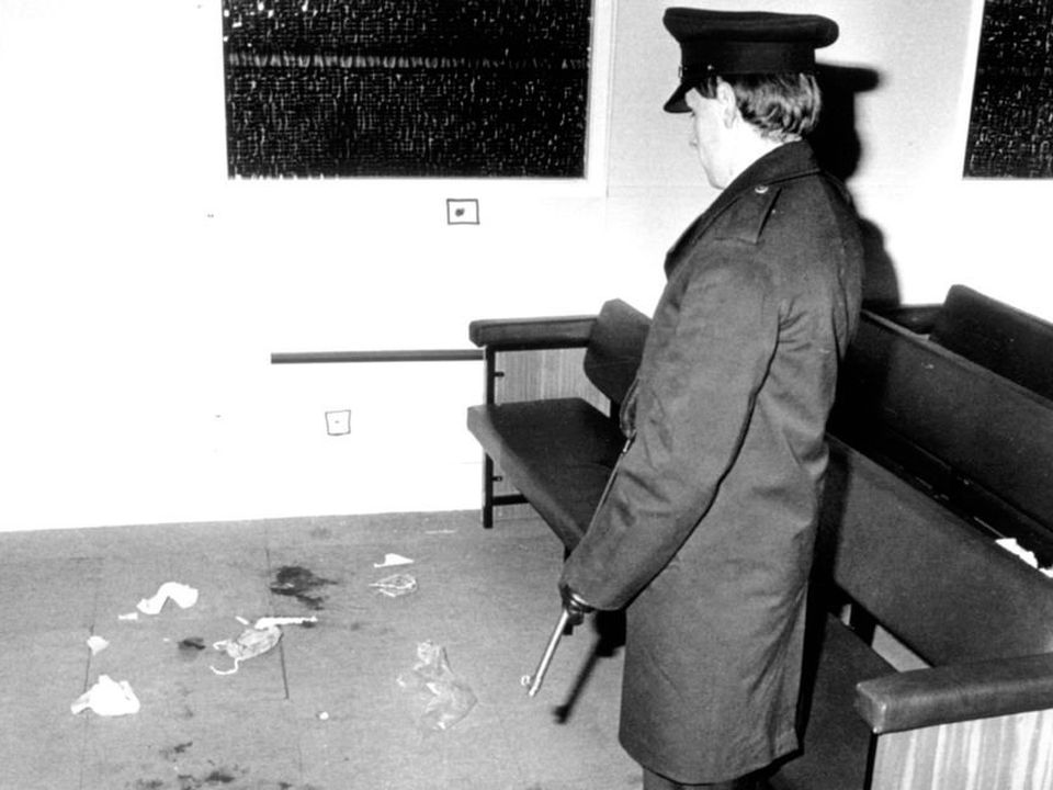 A police officer inside the church at Darkley