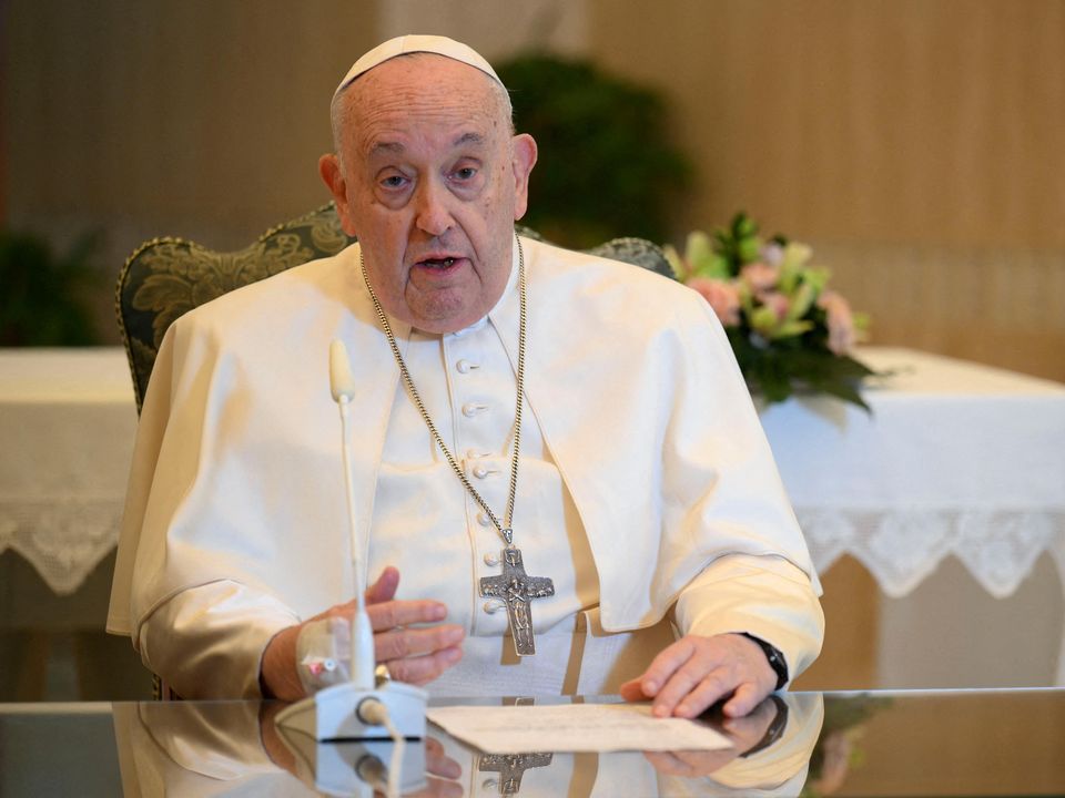 Pope Francis leads the Angelus prayer from Santa Marta chapel at the Vatican, November 26, 2023. Vatican Media.