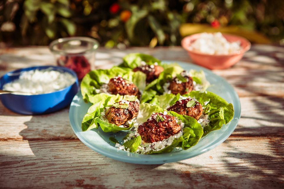 Lettuce Cup :amb Koftas with Mint Yogurt